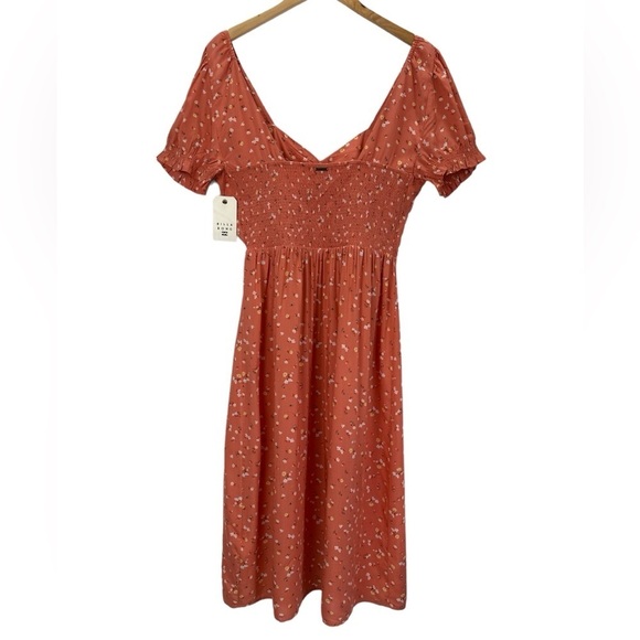 NWT Billabong Fell For You Floral Midi MilkMaid Sweetheart Dress Terracotta - Picture 4 of 15